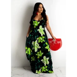 Summer Ladies Floral Print Loose Strap Dress Maxi Dress -Women Fashion Shop 7d0d9348b88b4170