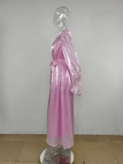 Women's Autumn And Winter Round Neck Long Sleeve High Waist Satin Maxi Dress -Women Fashion Shop 7da697aed8903b6a