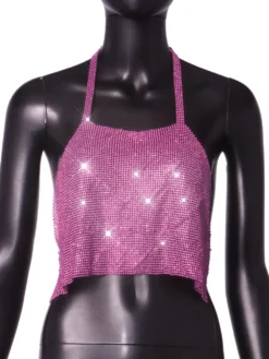 Sexy Nightclub Metallic Sparkling Diamonds Low Back Square Neck Camisole -Women Fashion Shop 7dc89624a8752318