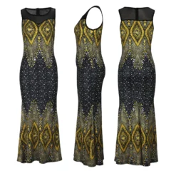 Women's Elegant Fashion Mesh Patchwork Sleeveless Printed Long Dress -Women Fashion Shop 7e407b3a149910f9