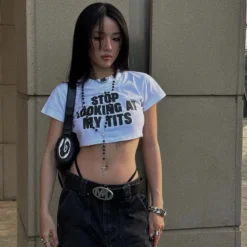 Casual Letter Printed Short Top Women's Summer Crop Slim T-Shirt -Women Fashion Shop 7e44bab53478b7e0