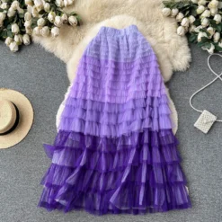 Women Irregular Gradient Cascading Ruffles Puffy Mesh Skirt -Women Fashion Shop 7ed7584e123a4d19