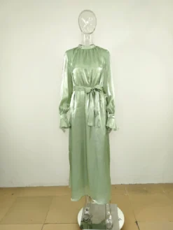 Women's Autumn And Winter Round Neck Long Sleeve High Waist Satin Maxi Dress -Women Fashion Shop 7ef6ce1881425928