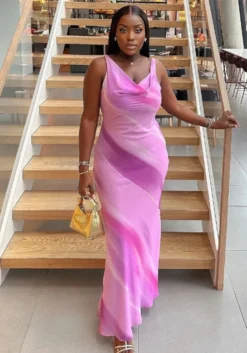 Women's Elegant Chic Print Long V-Neck Evening Dress -Women Fashion Shop 7efe63f628ee9e7e