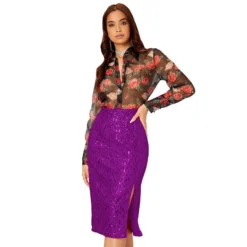 Women Slit Bodycon Sequined Skirt -Women Fashion Shop 7f5c31bd17e9b421