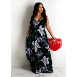 Summer Ladies Floral Print Loose Strap Dress Maxi Dress -Women Fashion Shop 7f64dc67940e5c7f