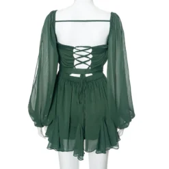 Women Summer Solid Casual Mesh Long Sleeve Lace-Up Backless Mini Dress -Women Fashion Shop 7f6e8a1767570c54