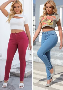 Women's Stretch Tight Fitting High Waist Washed Denim Pants -Women Fashion Shop 7f70b6b023910221