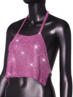 Sexy Nightclub Metallic Sparkling Diamonds Low Back Square Neck Camisole -Women Fashion Shop 7f7c1537f8ec9635