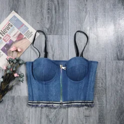 Street Outdoor Wear Suspenders Low Back Stretch Denim Zip Camisole Sexy Shapewear -Women Fashion Shop 803fb0ed43ba8f92