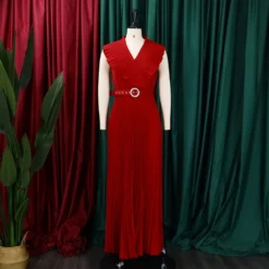 Women Summer Sexy Ruffled Pleated Maxi Dress With Belt -Women Fashion Shop 80ea48ee59e15780