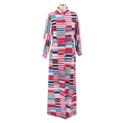 Women Irregular Print Turndown Collar Long Sleeve Maxi Dress -Women Fashion Shop 80f187ffa5a53741