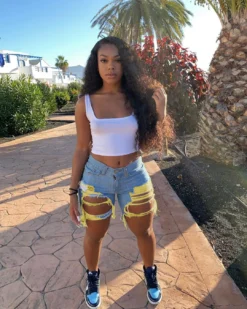 Summer Women's Denim Shorts Ripped Loose High Waist Knee-Length Shorts -Women Fashion Shop 812dd3cb8d1a4769