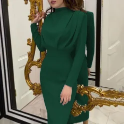 Women Fall Trendy Solid Long Sleeve Dress -Women Fashion Shop 813e33f5809ddc35