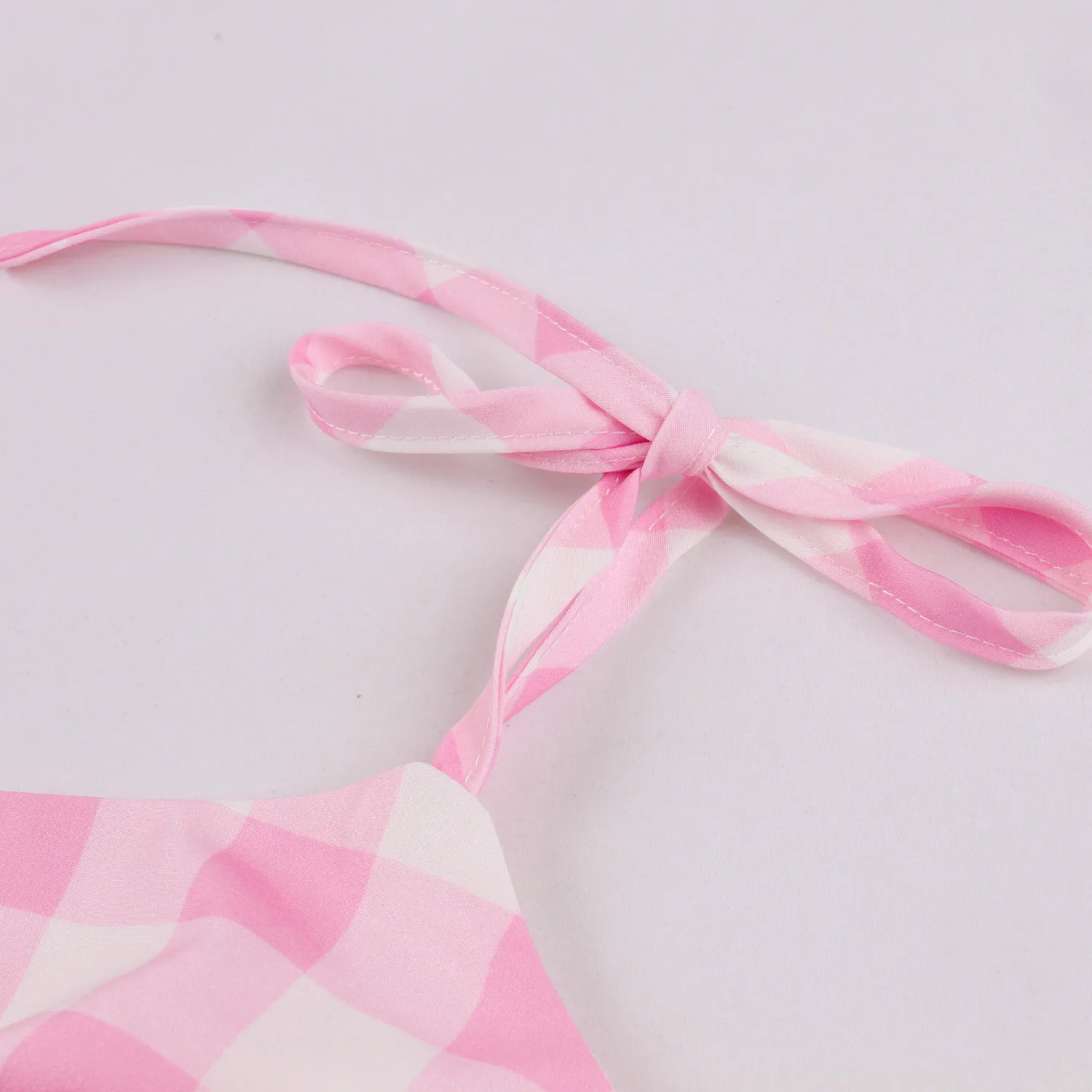 Women Summer Check Strap Sweet Bow Lace-Up Dress 3 Women Summer Check Strap Sweet Bow Lace-Up Dress