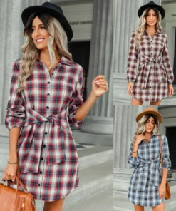 Women Fashion Plaid Lace-Up Shirt Dress 18 Women Fashion Plaid Lace-Up Shirt Dress -Women Fashion Shop 82ae307ad9802cce