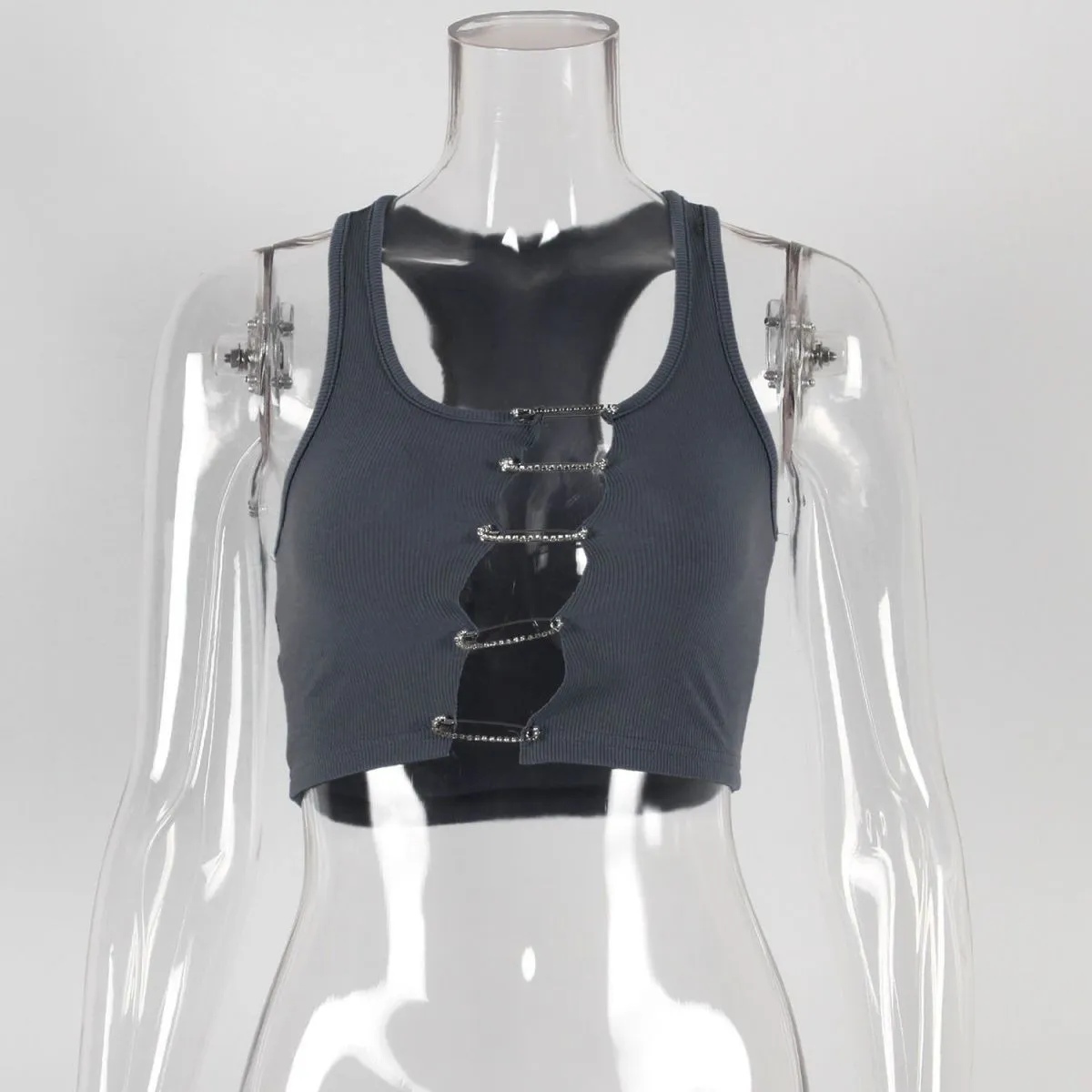 Summer Sleeveless Sexy Cropped Top Halter Neck Style Pin Button Cropped Tank Top Sweet Girl Top 14 Summer Sleeveless Sexy Cropped Top Halter Neck Style Pin Button Cropped Tank Top Sweet Girl Top - Image 12