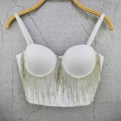 Women Rhinestone Tassel Chain Strap Bra Tank Crop Top -Women Fashion Shop 83032764c0d3b116