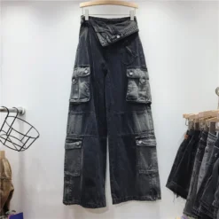 Spring Trendy High Waist Style Pocket Cargo Denim Straight Pants Women's Loose Slim Fit Wide Leg Trousers 16 Spring Trendy High Waist Style Pocket Cargo Denim Straight Pants Women's Loose Slim Fit Wide Leg Trousers -Women Fashion Shop 830f2910838a40e3