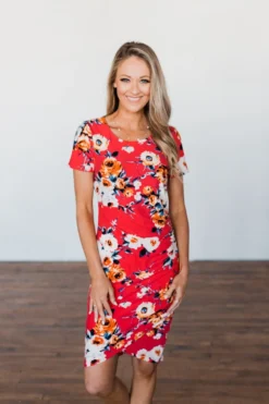 Women Cropped Round Neck Print Short Sleeve Dress -Women Fashion Shop 834cf851ceab40b9