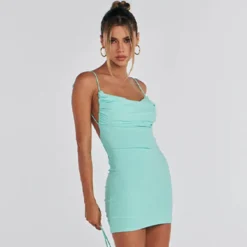 Women Summer Sexy Backless Ruched Tie Bodycon Dress -Women Fashion Shop 841c6cab38b3ee37