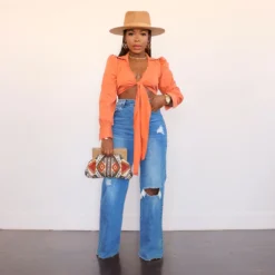 Women Ripped Denim Washed Wide Leg Straight Pants -Women Fashion Shop 842c53a7db2b9cc0