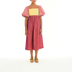 Women Color Block Backless Strappy Balloon Sleeve Dress -Women Fashion Shop 847354c9fc87b41e