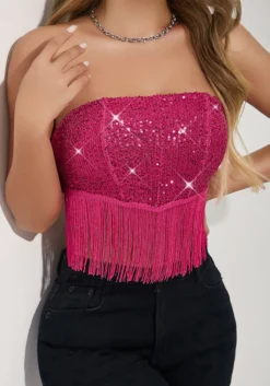 Women Sequin Patchwork Tassel Bow Strapless Backless Herringbone Vest -Women Fashion Shop 849ec7f50982d030