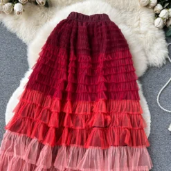 Women Irregular Gradient Cascading Ruffles Puffy Mesh Skirt -Women Fashion Shop 84c2f13fb076ff4d