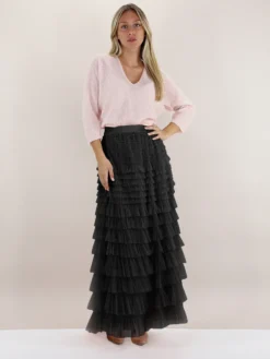 Autumn Women's Solid Color Chic Elegant High Waist A-Line Puff Mesh Long Skirt -Women Fashion Shop 8559c3bdf213d4f8