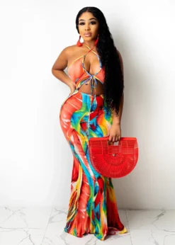 Fashion Sexy Print Halter Lace-Up One Piece Maxi Dress -Women Fashion Shop 85835d242d753ba4