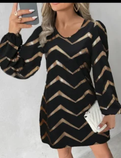 Women Long Sleeve Printed U-neck Puff Sleeve Dress -Women Fashion Shop 85f9347a495dd69e