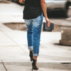 American Retro Ripped Straight Women's Denim Pants