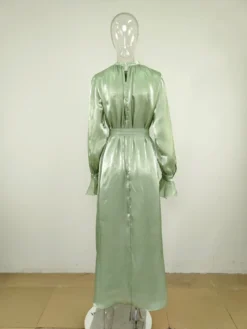 Women's Autumn And Winter Round Neck Long Sleeve High Waist Satin Maxi Dress -Women Fashion Shop 8693cfa874a3b824
