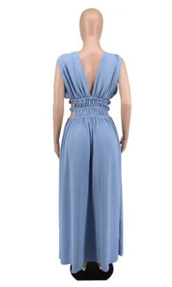 Summer Women Blue Sleeveless Deep-V Cut Out Side Slit Long Maxi Dress -Women Fashion Shop 86f8572e6c01c72e
