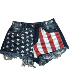 Women American Flag Ripped Tassel Denim Shorts -Women Fashion Shop 876643264085b862