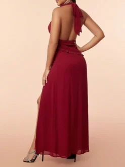 Women Summer Sexy Halter Neck Sleeveless Backless Slit Maxi Dress -Women Fashion Shop 87877c7428f1dc94