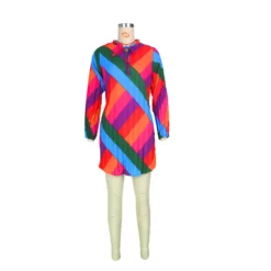 Women Long Sleeve Pleated Rainbow Print Dresses -Women Fashion Shop 87de1f23db58c0ec