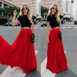 Elegant Solid Color Plus Size High Waist Women's Pleated Long Skirt -Women Fashion Shop 8846abe27989ed10
