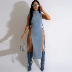 Denim Dress Sexy Hollow Wash High Neck Women -Women Fashion Shop 88500d37d4d151a7