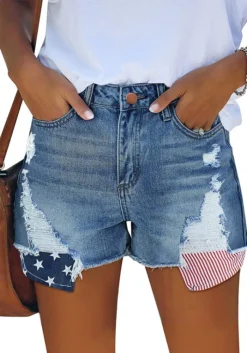 Women American Flag Ripped Tassel Denim Shorts -Women Fashion Shop 88d5030c73e1ed98