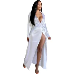 Women'S Summer Sexy Solid Color Turndown Collar Trench Long Sleeve Long Shirt -Women Fashion Shop 890aca24ba9b1971