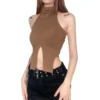 Pure Color High Collar Sexy Strapless Top Hollow Slit Knitting Short Vest -Women Fashion Shop 89211f29c1b16f62