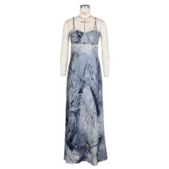 Sexy Ladies Denim Print Pin Embellished Backless Slip Maxi Dress -Women Fashion Shop 892960f13a9df252