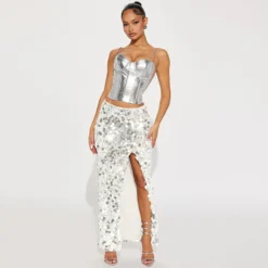 Sexy Women's Slit Sequined Long Skirt