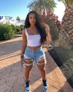 Summer Women's Denim Shorts Ripped Loose High Waist Knee-Length Shorts -Women Fashion Shop 897ea60836cd50a9