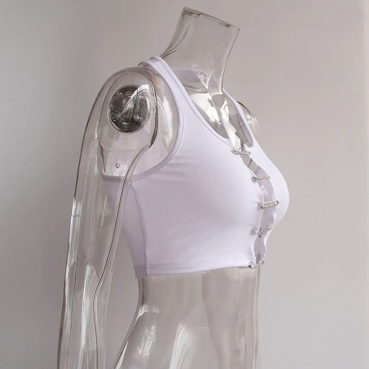 Summer Sleeveless Sexy Cropped Top Halter Neck Style Pin Button Cropped Tank Top Sweet Girl Top 15 Summer Sleeveless Sexy Cropped Top Halter Neck Style Pin Button Cropped Tank Top Sweet Girl Top - Image 13