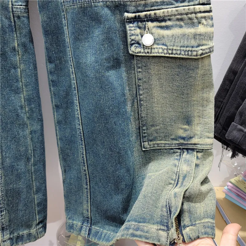 Spring Trendy High Waist Style Pocket Cargo Denim Straight Pants Women's Loose Slim Fit Wide Leg Trousers 11 Spring Trendy High Waist Style Pocket Cargo Denim Straight Pants Women's Loose Slim Fit Wide Leg Trousers - Image 9