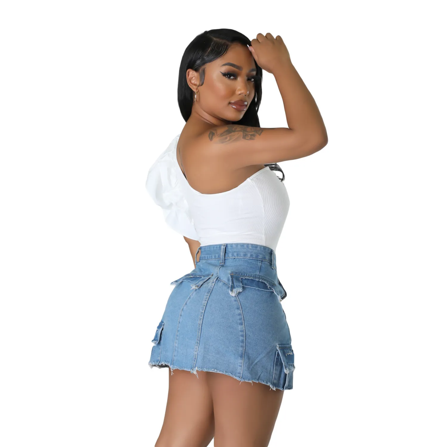 Sexy Fit Ripped Pocket Mini Denim Skirt Bodycon Club Skirt 7 Sexy Fit Ripped Pocket Mini Denim Skirt Bodycon Club Skirt - Image 5