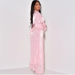 Women's Autumn And Winter Round Neck Long Sleeve High Waist Satin Maxi Dress -Women Fashion Shop 89c716467053dc71